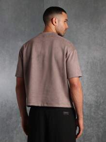 SUMWON T-shirt décontracté col rond à manches courtes, coupe régulière en microsuède. Vêtement d'intérieur de qualité premium pour l'automne et l'hiver
