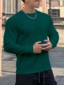 Manfinity Sport Corelite Men's Casual Solid Color Raglan Sleeve Sports Sweatshirt, Autumn - Dark Green - View 3