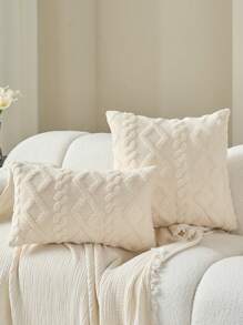 Decorative Faux Wool Pillow Covers, Soft Short Plush Square Pattern Cushion Covers, Modern Decor For Sofa, Home Bedroom, Dorm Use,Fall Decor,Autumn Decor,Room Decor - Beige - View 7