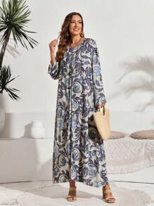 Al Najma 女式长袖印花休闲长款阿拉伯风格连衣裙 - 彩色 - 查看 3