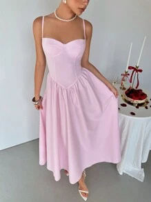 Aloruh Vestido largo elegante sin mangas con volantes y tirantes ajustables, adecuado para la primavera, el Día de San Valentín, citas, noches de salida, fiestas, club