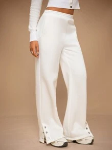 Forever 21 Pantalones de chándal casuales de mujer con cintura elástica y bolsillo, para uso diario - Blanco - Ver 1