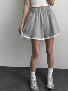 Strévra Women Lace Trim Loose Shorts