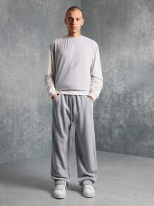 SUMWON Set sport fără mâneci supradimensionat, pantaloni de trening cu nervuri la gleznă, lenjerie de casă, sport, sport, sport, set de două piese