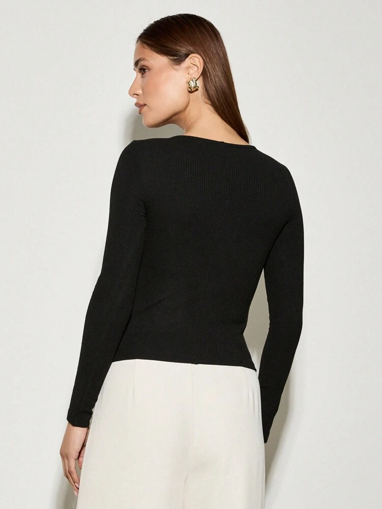 Button Detail Long Sleeve Top