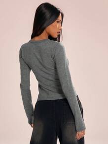 MUSERA Button Down Long Sleeve Sweater Spring Casual Y2k 90's Cute Airport Holiday Summer Back To School Winter Everyday  Work Office  Chic Spring - Grey - View 3