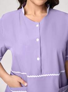 TaskEZ 大码女式撞色口袋手术服上衣和裤子制服套装手术服套装护士手术服上衣手术服下装实验室外套