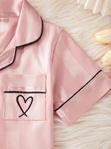 Conjunto informal de 2 piezas de blusa de manga corta con rayas de sandía y rosa, y shorts para niña, sencillo y fashionable