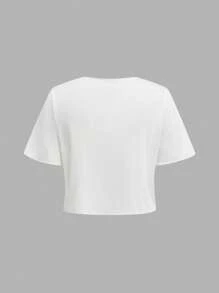 SHEIN Wildeya Set de 2 piezas para niña preadolescente: Blusa de manga corta con lazo y vestido con tirantes con lazo, versátil para el Día de San Valentín, vacaciones, primavera, otoño, verano, uso escolar, temporada de bodas, con diseño floral/decorativo