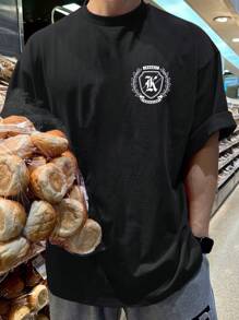 DAZY Letter Print Black Round Neck Short Sleeve T-Shirt For Men - Black - View 3