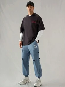 Manfinity VCAY Men's Woven Casual Loose Elastic Waist Drawstring Pants - Teal Blue - View 3