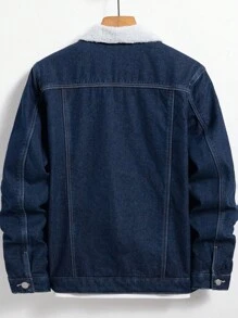 Manfinity Hypemode Men's Casual Fleece Denim Jacket For Autumn/Winter - Dark Wash - View 2