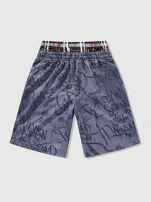 ROMWE MEN Street Life 男式布鲁克林格子松紧腰短裤