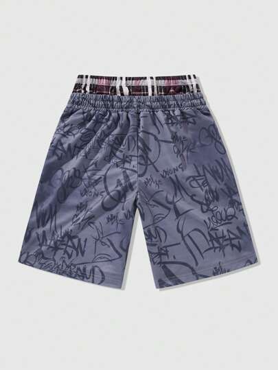 Grunge Punk Men's Plaid Brooklyn Elastic Waist Shorts
