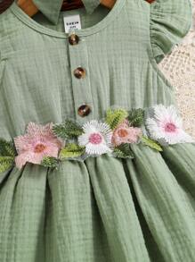 SHEIN Vintaside Kids 2 pezzi Vestito e fascia per capelli da bambina con dettagli in rete, ricami floreali e volant per l'estate, ideale per picnic e feste all'aperto