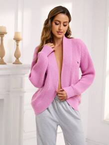 Women Solid Color Long Sleeve Cardigan Top, Casual Daily Wear