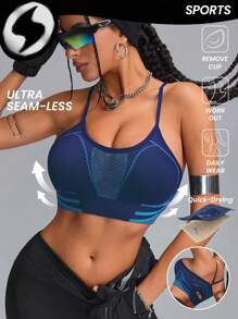 Innovista Reggiseno sportivo donna blu senza cuciture, ad alta elasticità e traspirante, top tank da donna per allenamento, reggiseno sportivo ad alto supporto elastico, top corto donna, casual quotidiano e fitness, yoga, uscite, festival, reggiseno push up, outfit autunno inverno donna