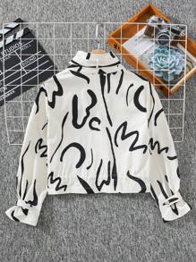 Tween Girls Graphic Print Metallic Buckle Drawstring Hem Jacket, Pockets Cargo Bomber Coat For Dailywear - Beige - View 2