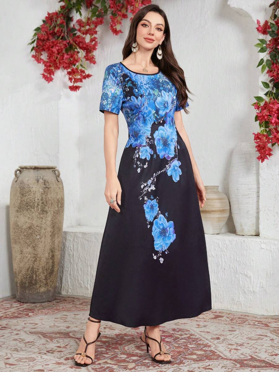 Seusyu Women's Long Dress, Casual Minimalist Fashion Everyday Wear - Blue - View 1