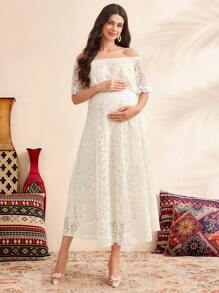 SHEIN Women's Simple Daily Off-Shoulder Maternity Dress - Apricot - View 4