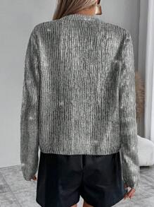 SHEIN Clasi 女士休闲宽松圆领长袖毛衣，带箔印花，秋冬