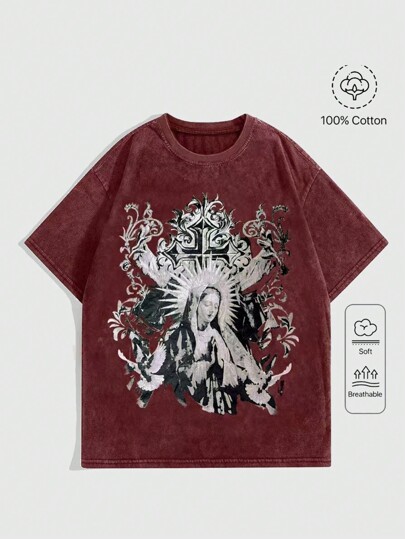 Grunge Punk Blusas informales de talla grande con cuello redondo y manga corta con estampado