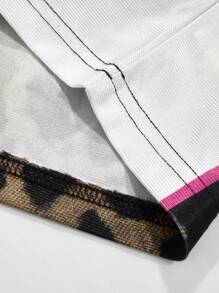 ROMWE MEN Prep Men's Leopard Print Letter Pattern Polo Football Jersey Style Shirt, Suitable For Everyday Wear, Spring/Summer - Multicolor - View 6