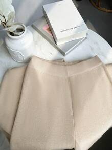 Pariaura 2 件圆领蓬松休闲宽松针织阔腿裤和毛衣套装，时尚秋冬 - 杏色 - 查看 4