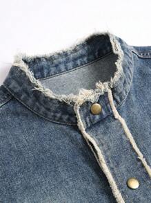 Manfinity LEGND 男士秋季长袖单排扣磨边牛仔休闲夹克 - 藍色 - 查看 6