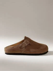 Solecia Women Plain Color Buckle Design Casual Slip-On Flat Loafers - Khaki - View 2