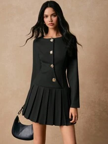 Poéselle Women's Solid Color Long Sleeve Simple Fashionable Casual Everyday Dress - Black - View 5