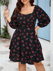 SHEIN VCAY Plus Size Valentine's Day Casual Everyday Dress, Simple & Fashionable - Black - View 4