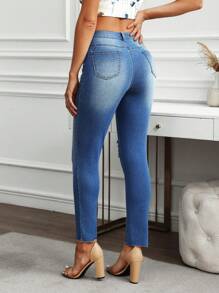 SHEIN LUNE Women's Simple & Fashionable Casual Denim Jeans, For Daily Wear - Blue - View 2