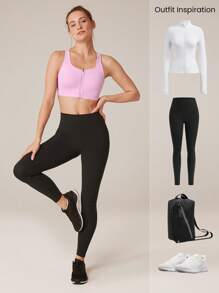 GLOWMODE High Support Squareneck Zip-Up Buckle Up Sports Bra Gym Workout Quick Dry Moisture Wicking - Bubblegum Pink - View 9