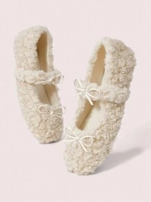 CUCCOO DOLLMOD 米色舒适温暖羔羊毛女士平底毛绒乐福鞋情人节款 - 米色 - 查看 7