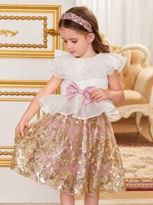 SHEIN 2pcs/Set Young Girl Woven Ruffle Top And Woven Ditsy Ditsy Floral Skirt - White - View 1