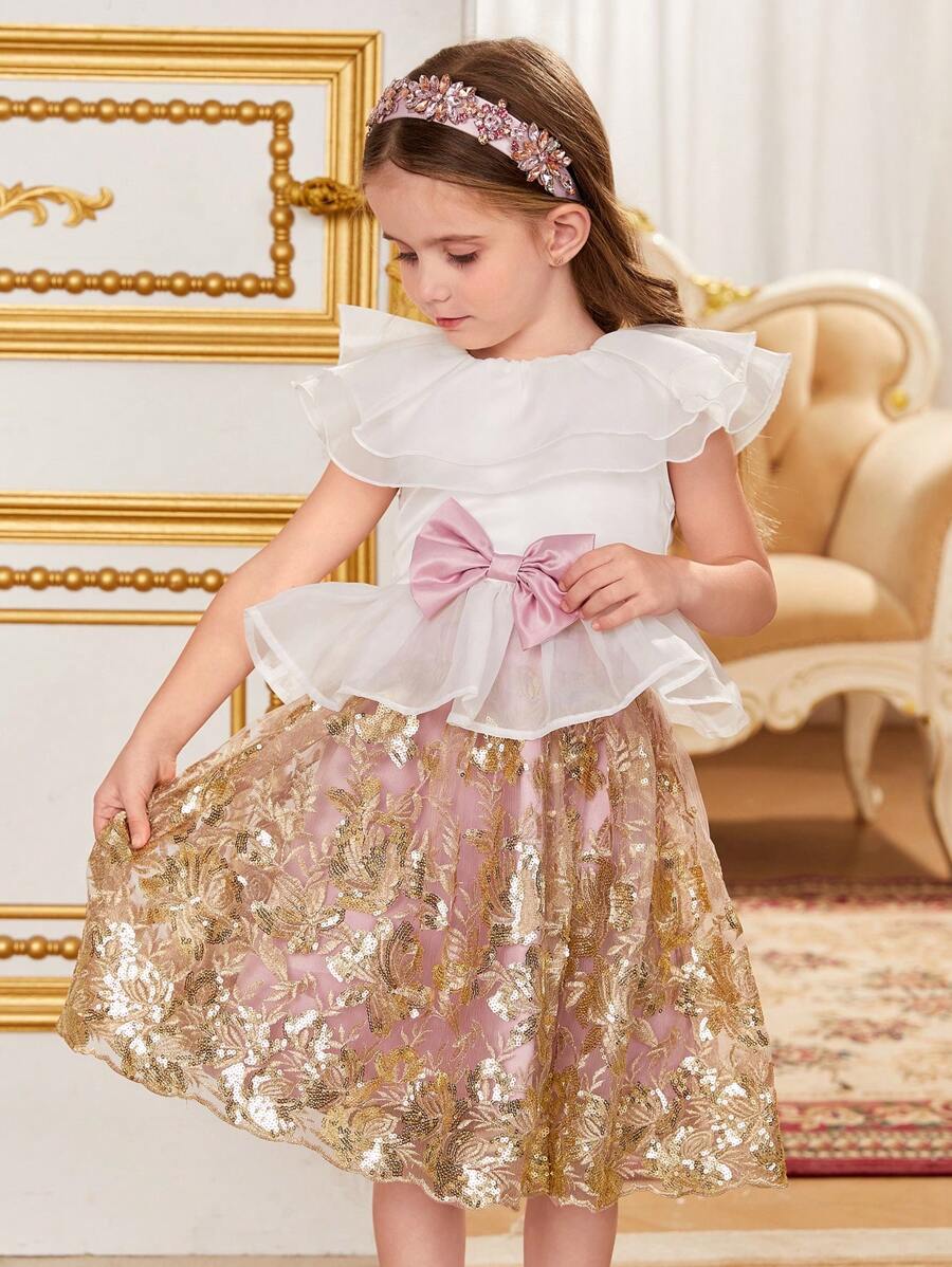 SHEIN 2pcs/Set Young Girl Woven Ruffle Top And Woven Ditsy Ditsy Floral Skirt - White - View 1
