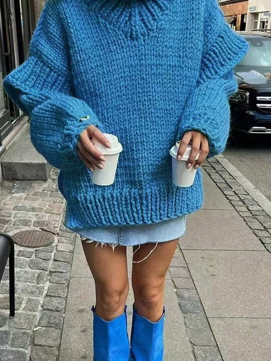 Jersey de manga larga con hombros caídos y tejido de punto con efecto de cable, estilo vintage para mujer, para otoño/invierno