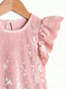 SHEIN Cute Sister Matching Dresses For Girls - Soft, Lovely Ruffled Collar & Hem, Sparkling Decorative Dragonfly Sleeves, Round Neck, Fashion Casual Party Dress For Young Girl In Summer