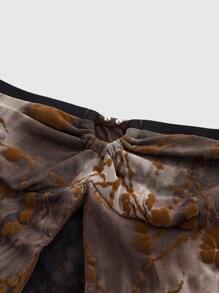 ROMWE Hippie Women Y2K Subculture Flocked Patchwork Lace Splice 2 In 1 Top - Brown - View 3