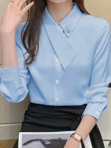 EMERY ROSE Camiseta de mujer elegante y versátil para uso diario con cuello asimétrico