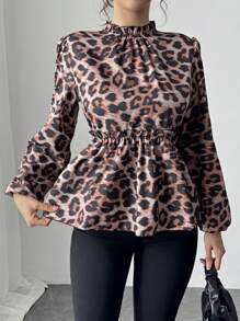 Chiquease 女士优雅荷叶边豹纹长袖休闲衬衫 - 彩色 - 查看 6