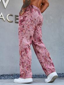 Manfinity Homme 男士宽松夏威夷花卉图案休闲裤，秋季 - 粉色 - 查看 6