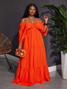 Slaydiva Plus Size Women V-Neck Loose Solid Color Dress, Suitable For Beach, Holiday & Casual Wear,Beach Dress Sundress,Holiday Outfits Boho