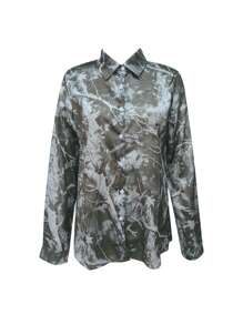 SHEIN Essnce Camisa casual de mujer de manga larga de solapa única con estampado de rama de otoño