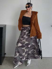 POPSWAY Plus Size Fashionable Jacket, Suitable For Autumn/Winter Back To School, Daily Wear, Campus Style, Stylish, Casual, V-Neck Design Slightly Sexy And Appealing - Brown - View 3