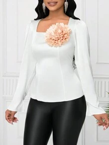 SHEIN Clasi Áo cánh dài tay họa tiết hoa 3D phong cách đi làm cho nữ - trắng - Xem 1