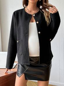 SHEIN Cappotto casual da donna in colore unito con bottoni frontali, maniche lunghe e tasche, adatto per la maternità