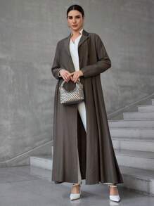 Al Najma 女士朴素休闲长袍，带领，优雅现代长袍，长袍 - 墨綠色 - 查看 7