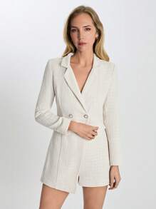 RueChic Urban Style Tweed Double-Breasted Long Sleeve Women's Romper - Champagne - View 6